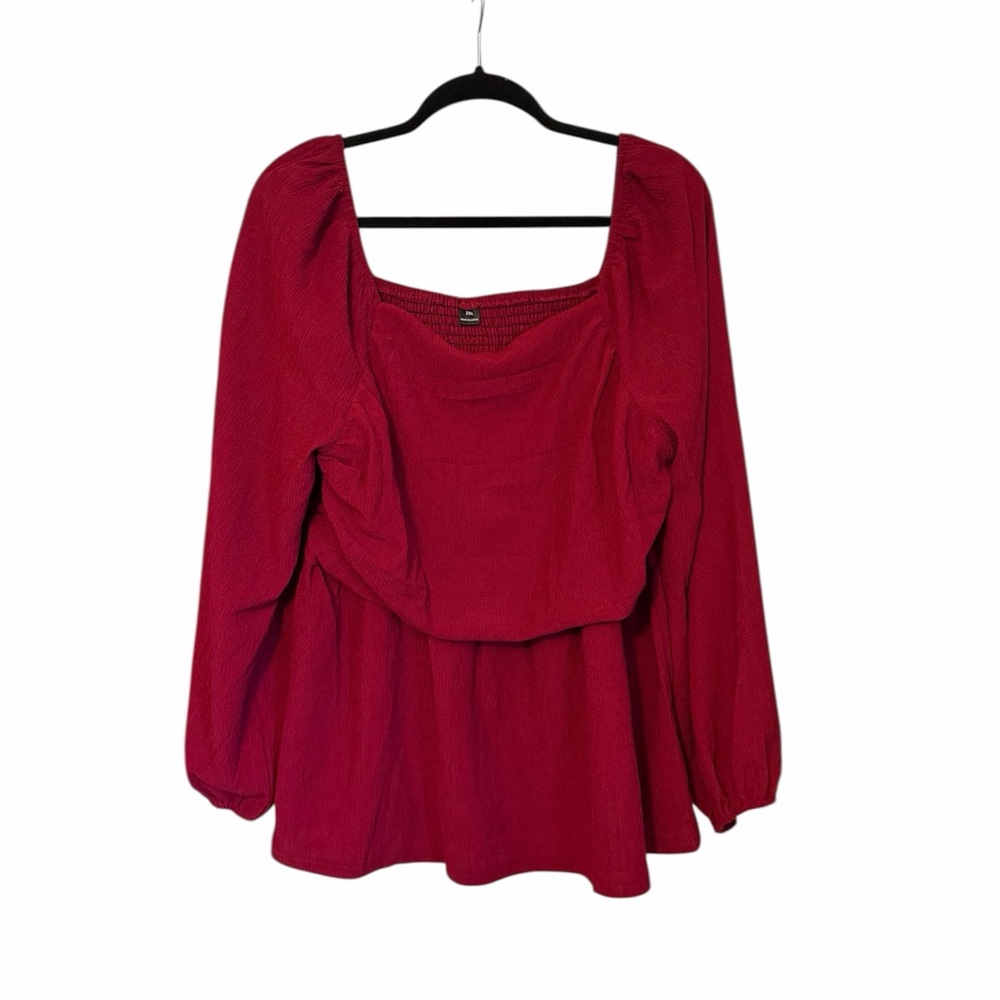 SHEIN Red Long-Sleeve Square Neck Peplum Blouse • Size 2X